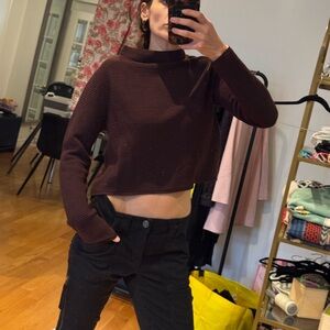 Sarah pacini plum  ribbed cropped mock neck sweater